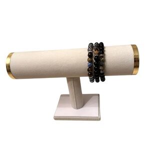 3 pc Lava Rock, Tiger Eye & Bead Bracelet Men Women Handmade Natural Stone